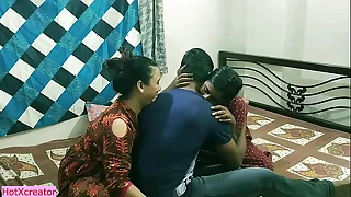 Indian shared her boyfriend with milf hot bhabhi !! Hot threesome sex with dirty audio
